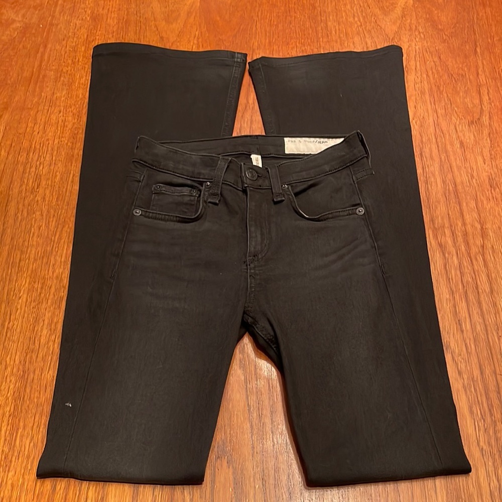 Rag & Bone Womens Black Stretch High Rise Bell Bottoms Jeans Size 24